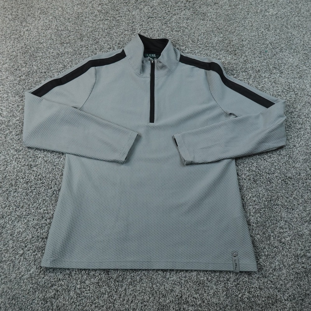 Ralph Lauren Sweatshirt Womens 2XL Gray 1/4 Zip Pullover Waffle Knit Grid Fleece